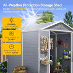 Aoxun 6x8 FT Outdoor Storage Shed, Garden Resin Shed with Floor and Window for Patio, Lawn, Plastic Outdoor Storage with Lockable Door for Bike, Tools, Garbage Can, Grey