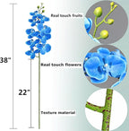 Htmeing 38 Inch Artificial Phalaenopsis Flowers Branches Real Touch (Not Silk) Orchids Flowers for Home Office Wedding Decoration,Pack of 2 (Dark Blue)