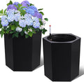 16in Flower Pot Set of 2, Self Watering Planters for Indoor Plants with Water Level Monitoring, Water Outlet for Garden Plant Pots, Patio, Balcony, Lounge, Front Porch Decor