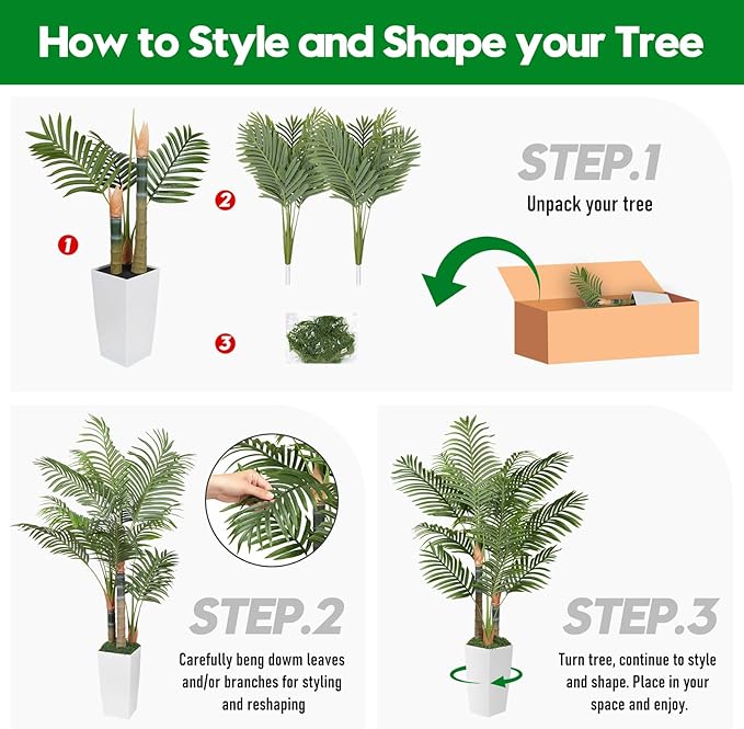 5ft Artificial Palm Tree Indoor Plant，Triple Faux Tropical Areca Floor Plant in Pot，Artificial Plants with Lifelike Leaves for Home Office Decor