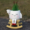 Dolkgy Cute Plant Pots Head Planters, Unique Rocking Chair Drinking Coffee Girl Face Vase, Decorative Cactus Succulent Flower Pots, Gifts for Plant Lovers