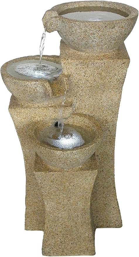 Veneto - 26" Three Bowl Cascading Waterfall Rock Fountain with LEDs
