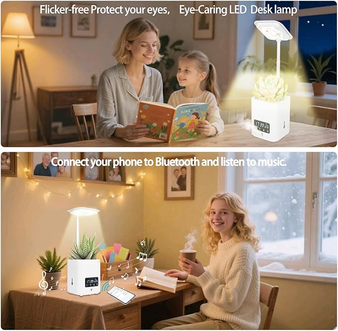 Multifunctional Intelligent Flower Pot,Indoor Desktop Green Hydroponics Planting Flowerpot with Bluetooth Speaker,Adjustable Plants LEDGrow Light,humidifier, Air Purification,Desk lamp