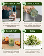 Elementi Sprouting Jar Kit - Set of 2 Wide Mouth Mason Jars with Sprout Lids & Stainless Steel Mesh Screen - Seed Sprouting Kit & Sprout Jars for Growing Broccoli Sprouts, Alfalfa, Mung Bean Sprouter