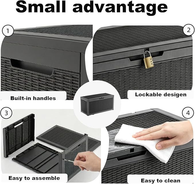 PatioZen 100 Gallon Resin Deck Box, Lockable Patio Outdoor Storage Box for Furniture, Garden Tools and Tools Storage, Waterproof Outside Storage Boxes - Black