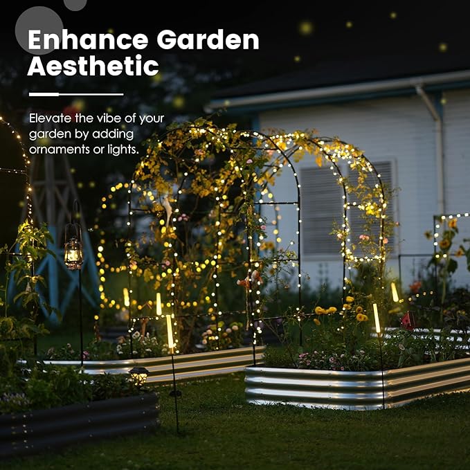 KING BIRD Raised Garden Bed with Arched Trellis Galvanized Planter Garden Box Outdoor for Gardening, Climbing Vegetables, Flowers Silver, 7.87x3.94x0.98 Ft 2PCS