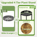 iDavosic.ly 4 Tier Plant Stand Indoor with Grow Light, 30 Inch Tall Vertical Corner Metal Flower Heavy Duty Pot Holder Shelf, Modern Black & Rustic Brown - Round