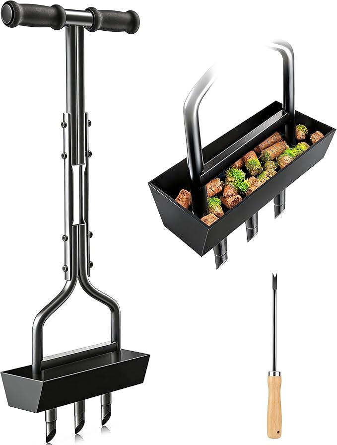 vanpein Lawn Aerator Garden Tool with Soil Core Tray, 38” Manual Grass Plug Aerators, Coring Aeration Tools for Gardening, Soil Compaction, Lawn Yard Care