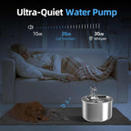 Homtyler Cat Water Fountain, Stainless Steel Inside Ultra-Quiet Pump, 2L/67oz Automatic Dog Dispenser Water Bowl, Multiple Pets Water Fountain