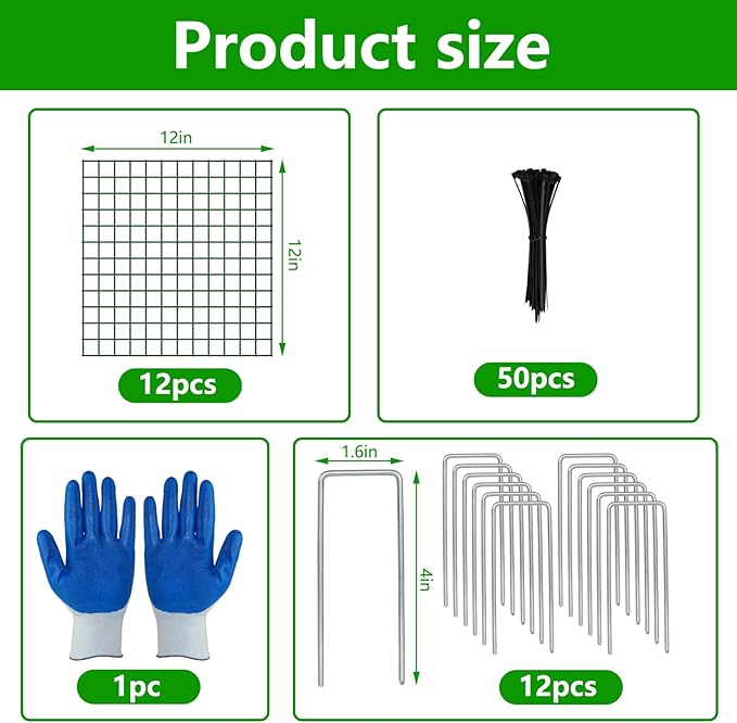 4 Pack Plant Protectors from Animals, 12''x12'' Metal Plant Cages for Outdoor Plants, Garden Plant Protector with Stakes & Zip Ties, Keep Rabbits Squirrels Out, Plant Cage for Flowers Vegetables