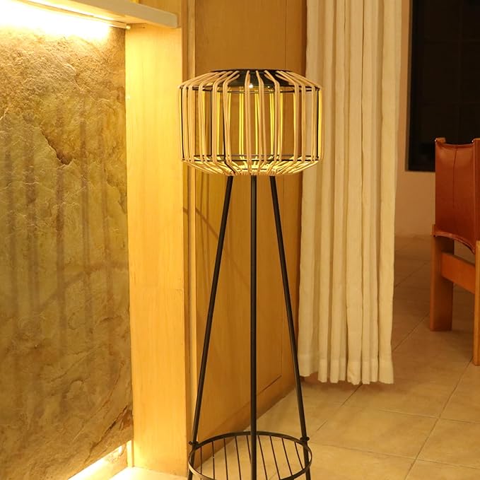 Outdoor Floor Lamp Outdoor Solar Lights Rattan Lamp with Plant Stands Metal Tripod Outdoor Floor Lamps for Patio Yard Deck Porch Walkway Driveway Garden Decor