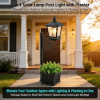 2-in-1 Solar Lamp Post Light with Planter, IP65 Waterproof Auto On Off with Artificial Flowers, Wall Mount Freestanding for Porch Planters with Flowers, Garden Patio Yard
