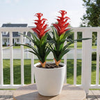 Ivydale Fake Flowers Plants for Outdoors, 2 Pcs 16.93" Bromeliad Artificial Flowers Uv Resistant Realistic Faux Flowers for Outdoor Planters Outside Porch Patio Yard Garden Indoor Decoration(Red)