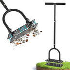 GAINO Manual Lawn Aerator Tool with 15 Spikes, 32"-35" Adjustable T-Handle Aerator for Lawn, Automatic Dirt Ejection Design, Heavy Duty Yard Grass Aerator for Soil Compaction，Black