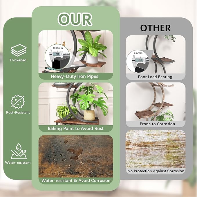REFGY Plant Stand Indoor with Grow Lights, 65 inch Tall Plant Shelf for Multiple Plants, 7 Tiered Metal Plant Stands Indoor, for Living Room, Corners Patio Balcony or Office (Rustic Brown)