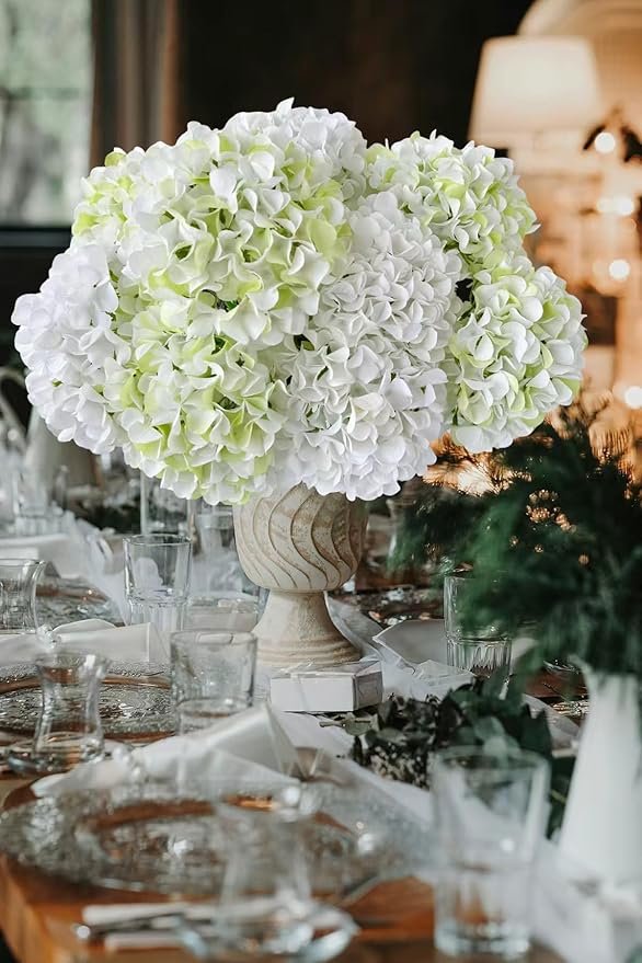 ZYTUYO 5 Pcs White & Light Green Silk Hydrangeas Artificial Flower Boho Dried Touch 20'' Faux Hydrangeas for Indoor Home Decor Kitchen Living Room Outdoor Porch Wedding Flower Arrangement