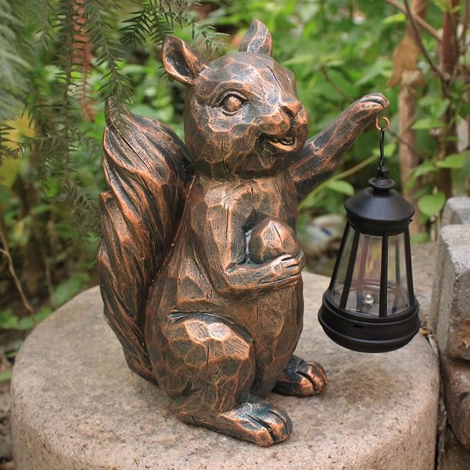 Garden Statues Squirrel Solar Figurine Decor Outdoor Waterproof Lights , Yard Decorations Outdoor, Garden Decor Unique Birthday Housewarming Gifts for Mom (Squirrel 2)