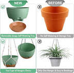 Set of 2-10 Inch Hanging Planters for Indoor Plants with Self-Watering Includes Hanging Pots for Plants, Outdoor Hanging Plant Pot with Drainage, and 2 Types of Baskets Hangers (Green, 10inch)