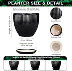 10 Inch Planter, Ceramic Plant Pots with Drainage Hole and Saucer, Large Decorative Planters for Indoor Plants, Modern Plant Pot, Round Flower Pot, House Bedroom Decor, Black