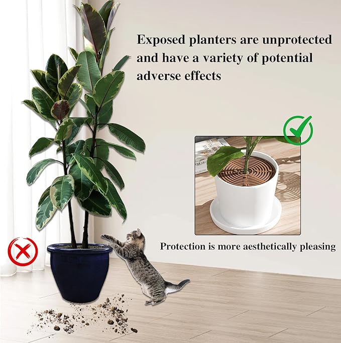 11.8 Inch Plant Pot Cover from Animals 2 Pack, Cuttable Plant Pot Grid with Stakes, Round Flower Pot Soil Cover Protector, Keep Cats Out of Potted Plants for Indoor Outdoor Protection
