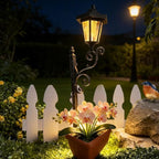 Solar Floor Lamps with Planter (2-in-1 Design), Solar Lamp Post Light with Planter with Posts, Ground Stakes, Planters, & Wall Mount Hardware, Outdoor Lights for Patio, Porch, Deck, Yard (2pcsBrown)