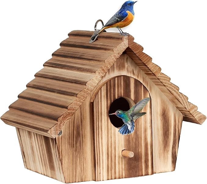 Bird Houses for Outside,Hanging Outdoor BirdHouses,Wood Bird Nesting Box House for Bluebird Humming Finch Wren Cardinals Garden