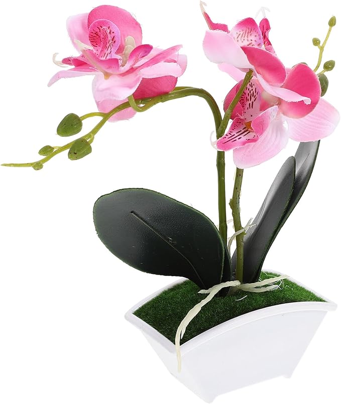 POPETPOP Artificial Potted Orchid Plant Miniature Faux Butterfly Orchid for Home Decor Wedding and Photography and Design Elegant