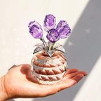 YWHL Handmade Crystal Purple Rose Flower Figurine with Round Vase, Rose Gifts for Girlfriend Wife Sister, Romantic Gifts for Mom on Anniversary Mother's Day Birthday, Wedding Home Decorations