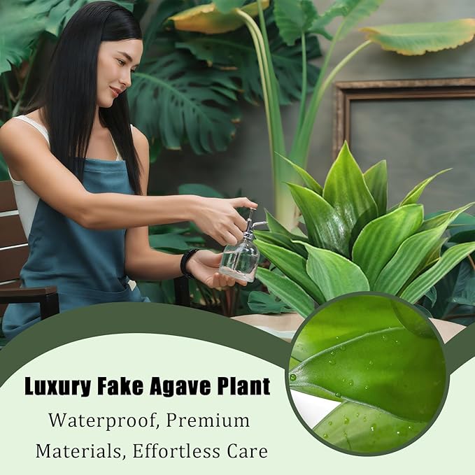 Artificial Agave Plants, Realistic UV Resistant Fake Aesthetic Plants for Outdoor Indoor, Home Decor for Garden, Porch, Doorway, Patio (2PCS, Green, Large)