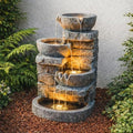 Teamson Home 33" Outdoor Water Fountain with LED Lights, 3-Tier Cascading Bowls, Weather-Resistant Resin Garden Water Feature for Patio, Lawn, and Backyard Decor – Stone Gray