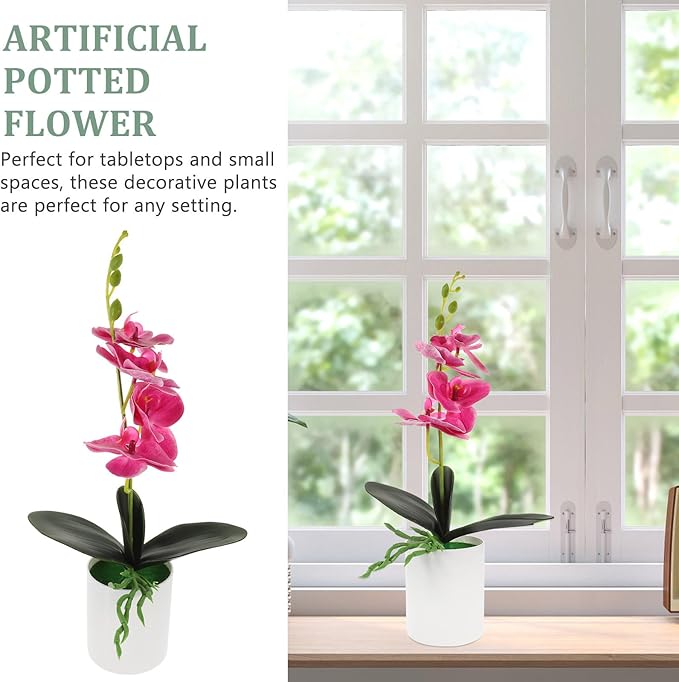 Sosoport Artificial Orchid Bonsai Purple Faux Potted Plant, Realistic Butterfly Orchid Tabletop Artificial Plant Decoration for Home Office Living Room