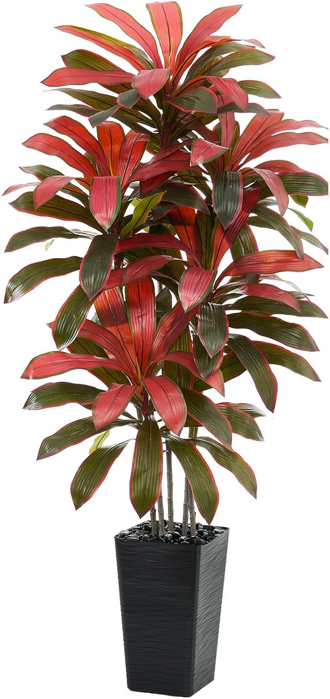 Artificial Dracaena Tree：6FT Faux Silk Tropical Yucca Floor Trees Realistic Fake Green Plant with Natural Wood Trunk & Lifelike Leaves for Home Office Decor Indoor & Outdoor (6FT,1-Pack,Black)