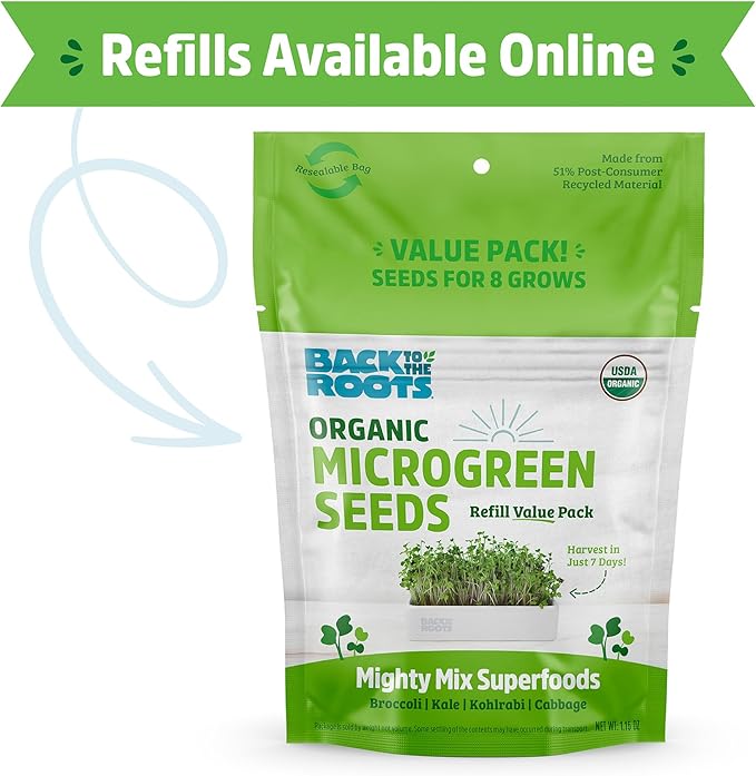 Back to the Roots Organic Microgreens Grow Kit with Ceramic Planter, Expandable Soil, Organic Seeds, and Germination Lid