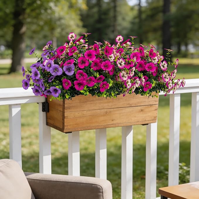 17 Inch Artificial Faux Pansy Flowers for Outdoor,Fake Pansies Flowers with Eucalyptus Leaves Fake Plants Greenery Boxwood Porch Patio Decor 6 Bundles(Light Purple,Rose White,Rose Red)
