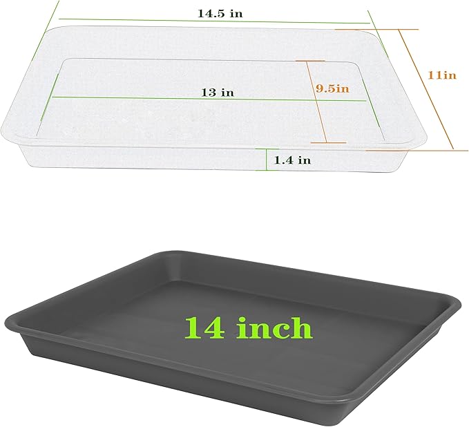 VUWEZ Rectangle Plant Tray, Plant Drip Tray, Plant Pot Saucers, Plant Germination Trays, Plant Saucers, 14.5'' x 11'' x 1.5'' (4 pack), Gray