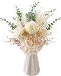CEWOR Fake Flowers in Ceramic Vase, Artificial Flowers with Ceramic Vase Faux Silk Floral Arrangement Table Centerpieces Decor for Home Office Dining Farmhouse Coffee Table Living Room