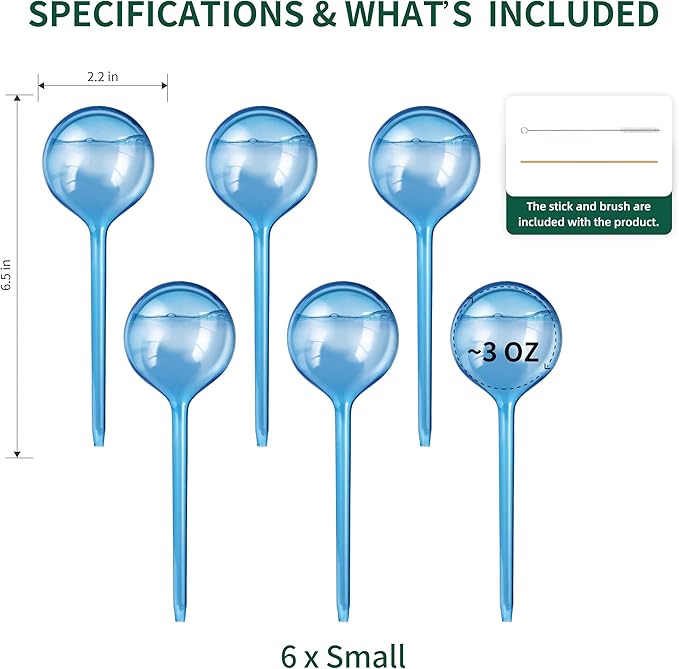 6-Pack Plastic Small Plant Watering Globes, Premium PVC Shatter-Resistant Plant Waterer, Self Watering Planter Insert with Tapered Opening, Automatic Watering Spikes for Daily & Vacation