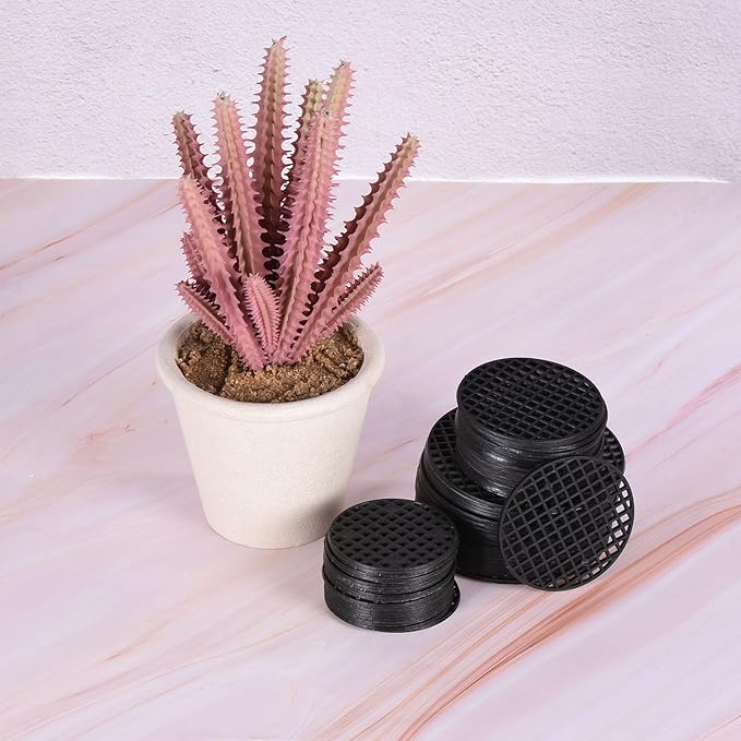 PATIKIL Flower Pot Hole Mesh Pad, 60Pcs 1.8 Inch/4.5cm Round Rigid Bonsai Drainage Mesh Grid Screen Bottom Grid Mat for Garden, White