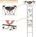 LEWIS&WAYNE Garden Trellis Bird Bath Outdoor, 40 Inch Antique Iron Garden Plant Trellis Decorative with Dragonfly and Detachable Drinking Basin Bowl, Free Standing BirdBath Birdfeeder Station