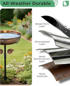 3" Deep Metal Bird Bath for Outdoors, Removable 13" Dia Bowl with Stable Upgrades Stake, Easy to Clean Birdbaths for Garden Yard Lawn Decor 1.4 Gallon