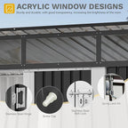 DWVO 9x4 FT Storage Shed for Bicycle, Functional Metal Tool Shelter Garden Storage Unit with Acrylic Windows, Secure Entry Lock, Water-Resistant Waste Enclosure for Outdoor Patio Garden(Dark Gray)