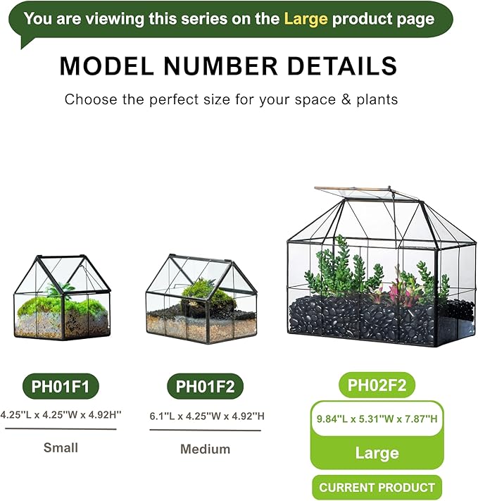 NCYP Glass Terrarium Planter with Lid for Small Succulent Plants, Grid House Shape Black Geometric Terrarium Pot, Home Garden Indoor Tabletop Decor, 9.84" x 5.31" x 7.87" (No Plants)