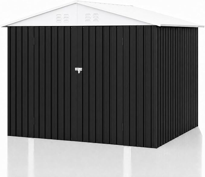 Polar Aurora Outdoor Storage Shed, Metal Garden Shed with Updated Frame Structure, Tool Sheds for Backyard Garden Patio Lawn (White, 6x8 FT)