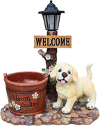 Animal Outdoor Statue Planter Solar Light Welcome Garden Sculpture Resin Flower Pot Decorative Porch Patio Yard Lawn Entryway Figurine with LED Lamp Rustic Plant Holder Ornament Courtyard (G)