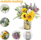 Sunflower Fake Flowers in Vase, Sunflowers Lavender Artificial Flowers with Vase for Table Centerpieces, Silk Flower Bouquet Faux Floral Arrangements Kitchen Farmhouse Cemetery Gravesites Decor