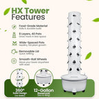 HX Aeroponic Tower | High Capacity Tower | Hydroponics Growing System Kit | Food Grade with 40 Net Pots (Without Lights)