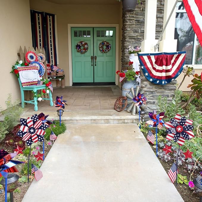 YEAHOME 4th of July Decorations Outdoor, 22.4" Set of 2 Red White Blue Metal Flowers Decorative Garden Stakes for Memorial Day Decorations, Yard Signs Patriotic Decorations for Garden Lawn Porch
