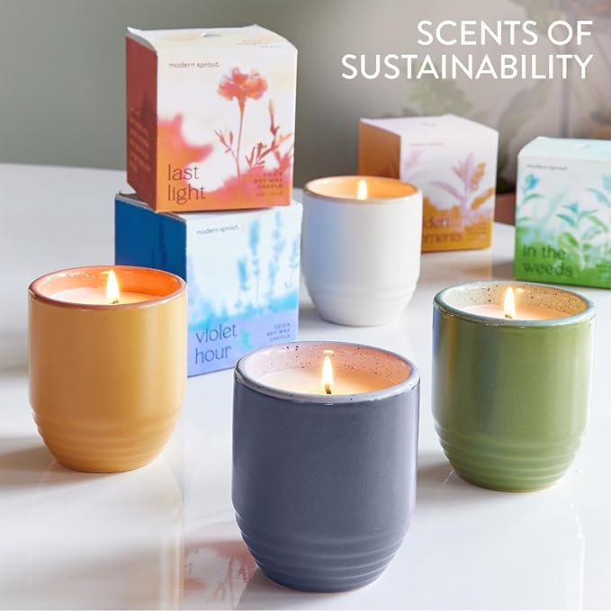 Modern Sprout - 2-in-1 Soy Candle & Planter Set - Patio Goals 3-Pack (Bug-Repelling Citronella, Rosemary, Cedarwood, Mint) 6 Oz Outdoor Scented Candles with Marigold Seeds - 38–40 Hour Burn