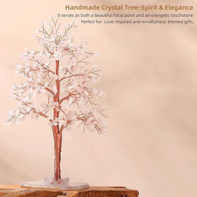 Hopeseed Rose Quartz Chakra Crystal Tree of Life Handmade Bonsai Healing Crystals Tree for Home, Desk, Living Room, Office Decor for Positive Energy, Good Luck Birthday Gift for Women, Mom, Men