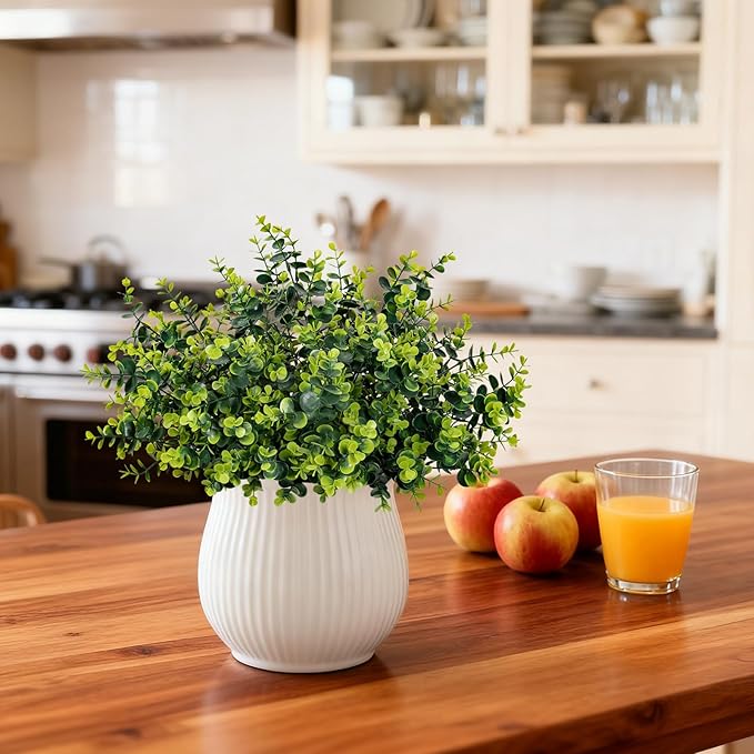 17 Inch Artificial Plants Outdoor Faux Shrubs Eucalyptus Boxwood Grass UV Resistant Fake Plant Greenery Decor for Indoor Window Garden Patio Pathway Front Porch Home Decor（6 Bundles,Green）